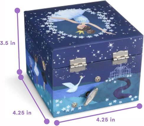 Jewelkeeper Girls Jewelry Box - Music Box with Spinning Ballerina Doll to Swan Lake Tune - Kids Jewelry Box to Store Little Treasures - Blue and White Glitter Design - 4.25D x 4.75W x 3.5H Inches in Saudi Arabia