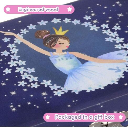 Jewelkeeper Girls Jewelry Box - Music Box with Spinning Ballerina Doll to Swan Lake Tune - Kids Jewelry Box to Store Little Treasures - Blue and White Glitter Design - 4.25D x 4.75W x 3.5H Inches in Saudi Arabia