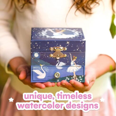 Jewelkeeper Girls Jewelry Box - Music Box with Spinning Ballerina Doll to Swan Lake Tune - Kids Jewelry Box to Store Little Treasures - Blue and White Glitter Design - 4.25D x 4.75W x 3.5H Inches in Saudi Arabia
