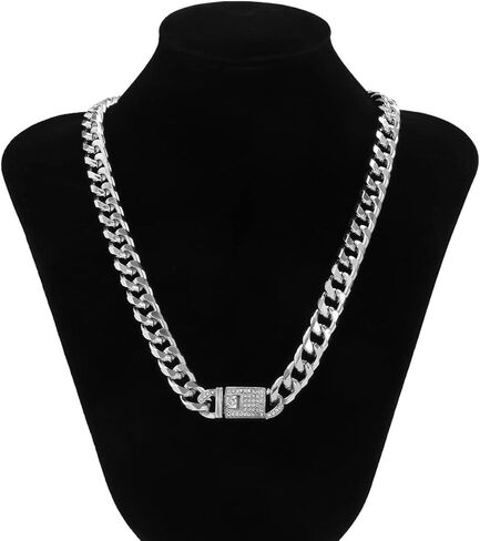 Pingyongchang Punk Chic مثلج من حجر الراين الكوبي المشبك قلادة سوار الهيب هوب الذهب الكوبي رابط الزركون البطانة المشبك كبح سلسلة قلادة سوار للنساء الرجال الفتيات الصبي حزب هدايا مجموعة مجوهرات in Kuwait