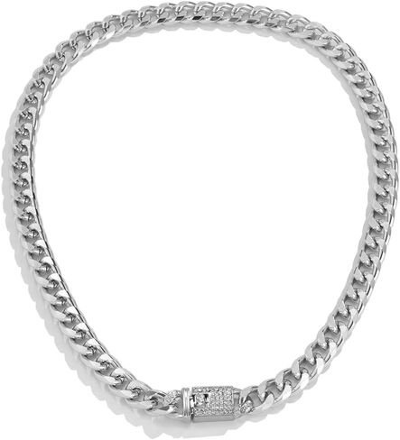 Pingyongchang Punk Chic مثلج من حجر الراين الكوبي المشبك قلادة سوار الهيب هوب الذهب الكوبي رابط الزركون البطانة المشبك كبح سلسلة قلادة سوار للنساء الرجال الفتيات الصبي حزب هدايا مجموعة مجوهرات in Kuwait