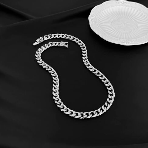 Pingyongchang Punk Chic مثلج من حجر الراين الكوبي المشبك قلادة سوار الهيب هوب الذهب الكوبي رابط الزركون البطانة المشبك كبح سلسلة قلادة سوار للنساء الرجال الفتيات الصبي حزب هدايا مجموعة مجوهرات in Kuwait
