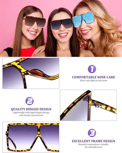 Frienda 26 Pairs Square Oversized Sunglasses for Women Men Flat Top Shades Oversize Sunglasses, 26 Colors in Saudi Arabia