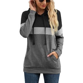 PrinStory Womens Sweatshirts Long Sleeve Casual Color Block Pullover Hoodies Fall Outfits 2023 Clothes