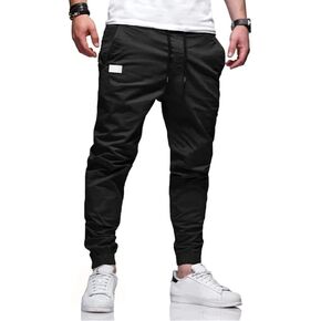 Nuofengkudu Men's Chino Cargo Track Jogging Pants Casual Cotton Drawstring Workout Sweatpants Trousers