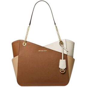Michael Kors Jet Set Travel Womens Large Leather Chain Shoulder Tote Bag (Camel Multi) in Saudi Arabia