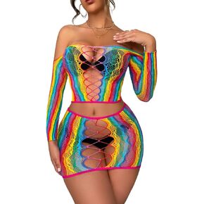 Women Rave Rainbow Mesh See Through Bikini Cover Ups Sexy Sleeveless Hollow Out Bodycon Midi Dress Festival Outfit