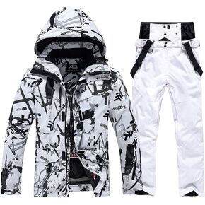 WOWULOVELY Men's Winter Snowsuit Waterproof Windproof Mountain Jacket and Pant Sets Insulated Snowboarding Skisuit