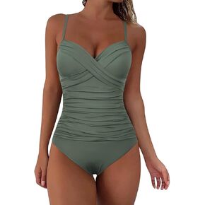 Hilor Women's Ruched Underwire One Piece Swimsuit Front Twist Swimwear Tummy Control Bathing Suit Monokini