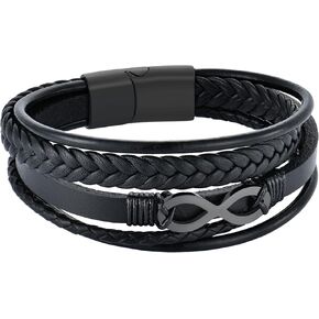 Raymard Mens Infinity 8 Multi-Layer Leather Bracelet, 8.5" Black or Brown Braided Bracelet for Men in Saudi Arabia