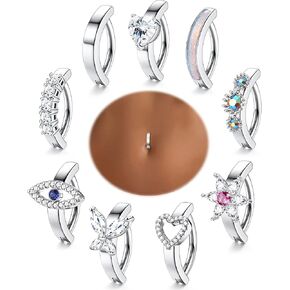 FUNRUN JEWELRY 14G الفرس البطن زر الدائري للنساء الجراحية الصلب مكعب زركونيا أوبال القلب الشر العين حلقات البطن بسيطة عكس حلقات السرة هيئة ثقب المجوهرات in Kuwait