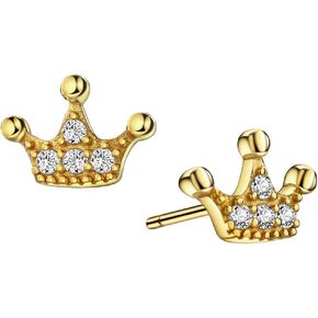 أقراط من الفضة/الذهب عيار 925 من الفضة الإسترليني CZ على شكل تاج الأميرة مع عمود فضي للفتيات in Kuwait