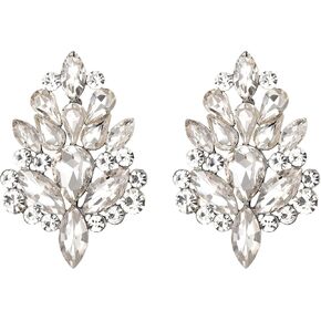 Flyonce Stunning Rhinestone Crystal Art Deco Floral Leaf Stud Earrings for Women Girls Cocktail Prom Jewelry