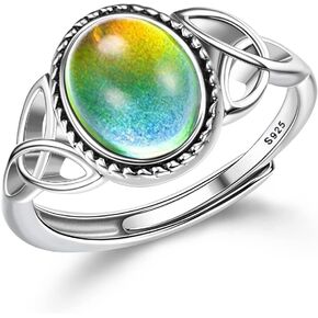 YADOCA 925 Sterling Silver Mood Ring for Women Men Adjustable Vintage Celtic Knot Rings 18K White Gold Plated Temperature Control Color Change Mood Rings Handmade Oval Solitaire Ring in Saudi Arabia