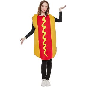 Megartico Halloween Adult Hot Dog Costumes for Couple Funny Men Foods Costume Women Hot dogs Party Suit