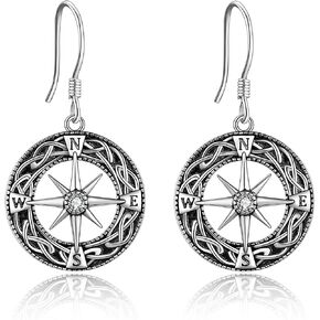 Sterling Silver Compass Earrings Celtic knot Compass dangle Drop Earrings Jewelry for Women in Kuwait