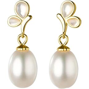 SLUYNZ 925 Sterling Silver Pearl Drop Earrings for Women Teen Girls Pearl Dangle Earrings Wedding Bridal Earrings Mother of Pearl Butterfly Studs