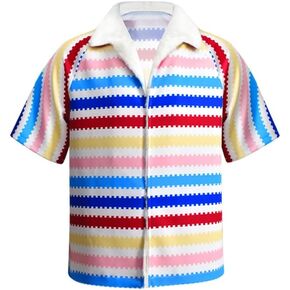 MelangCos Allan Costume Shirt Men's 80s Button Down Striped Beach Shirts Hawaiian Short Sleeves