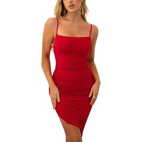 فستان Colysmo النسائي ذو الشريط السباغيتي المكشكش Bodycon متوسط ​​الطول بدون أكمام بدون ظهر فساتين النادي الليلية in Kuwait