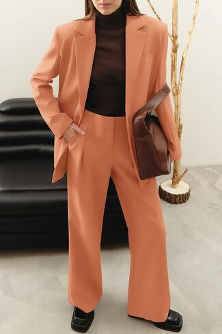 PRETTYGARDEN ملابس نسائية لخريف 2023 مكونة من قطعتين سترة وسراويل واسعة الساق وجيوب أطقم بدلات غير رسمية للأعمال in Saudi Arabia