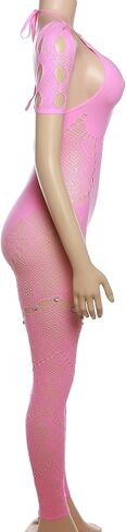 WEICHUJIAN Women's Autumn Solid Neck Hanging Sleeves Hollow out Diamonds Sexy Slim Fit High Waist Lace Jumpsuit in Saudi Arabia