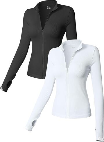 OQQ Womens 2 Piece Long Sleeve Tops Stand Neck Front Zipped Stretch Fitted Underscrubs Tee Shirts Tops in Saudi Arabia