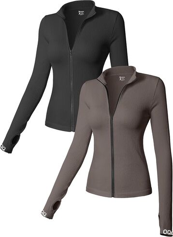 OQQ Womens 2 Piece Long Sleeve Tops Stand Neck Front Zipped Stretch Fitted Underscrubs Tee Shirts Tops in Kuwait