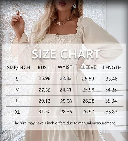 Pasgreson Women's Square Neck Long Puff Sleeve Dress A Line Flowy Short Mini Dress in Saudi Arabia