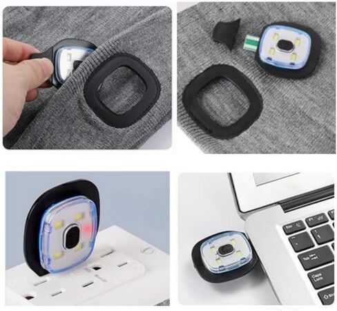 قبعة KUPOO صغيرة مع ضوء، قبعات شتوية محبوكة للجنسين، قبعة مصباح أمامي LED قابلة لإعادة الشحن عبر USB، قبعة صغيرة قبعة مصباح يدوي أسود/رمادي (عبوتان) in Saudi Arabia