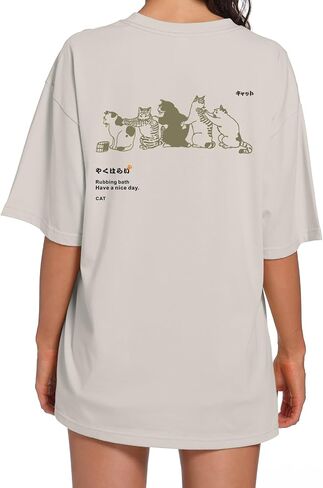 Cayxatiu Cute Cat Graphic Tees for Women Harajuku Shirt Letter Printed Oversized T Shirts Aesthetic Casual Baggy Tshirts… in Kuwait