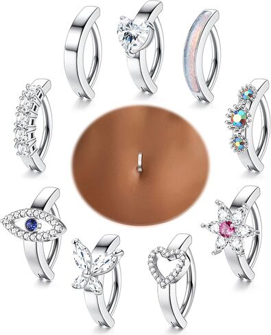 FUNRUN JEWELRY 14G الفرس البطن زر الدائري للنساء الجراحية الصلب مكعب زركونيا أوبال القلب الشر العين حلقات البطن بسيطة عكس حلقات السرة هيئة ثقب المجوهرات in Kuwait