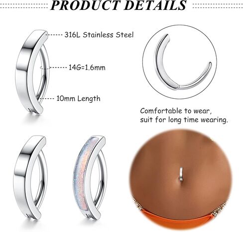 FUNRUN JEWELRY 14G الفرس البطن زر الدائري للنساء الجراحية الصلب مكعب زركونيا أوبال القلب الشر العين حلقات البطن بسيطة عكس حلقات السرة هيئة ثقب المجوهرات in Kuwait