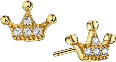 أقراط من الفضة/الذهب عيار 925 من الفضة الإسترليني CZ على شكل تاج الأميرة مع عمود فضي للفتيات in Kuwait