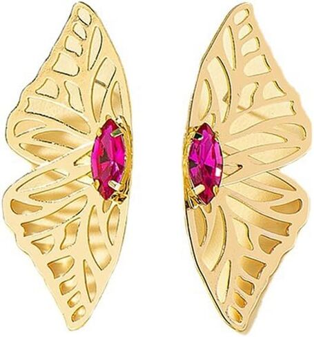 Fashion Hollow Big Butterfly Drop Dangle Earrings Gold Exaggerated Butterfly Wings Personality Stud Earrings for Women Girls in Kuwait