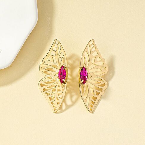 Fashion Hollow Big Butterfly Drop Dangle Earrings Gold Exaggerated Butterfly Wings Personality Stud Earrings for Women Girls in Kuwait