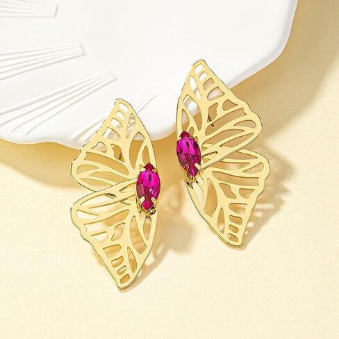 Fashion Hollow Big Butterfly Drop Dangle Earrings Gold Exaggerated Butterfly Wings Personality Stud Earrings for Women Girls in Kuwait