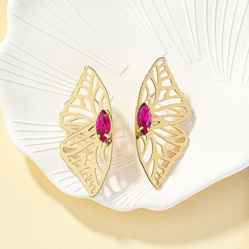 Fashion Hollow Big Butterfly Drop Dangle Earrings Gold Exaggerated Butterfly Wings Personality Stud Earrings for Women Girls in Kuwait