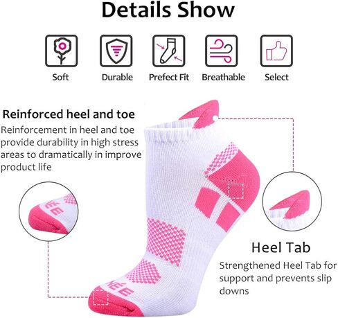 JOYNÉE 6 Pairs Women's Ankle Athletic Running Socks Performance Cushioned Low Cut Sports Socks with Heel Tab in Kuwait