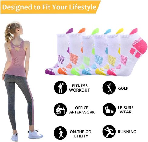 JOYNÉE 6 Pairs Women's Ankle Athletic Running Socks Performance Cushioned Low Cut Sports Socks with Heel Tab in Kuwait