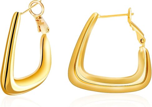 كافيتي اقراط حلقية ذهبية، اقراط حلقية مطلية بالذهب عيار 14 قيراط للبنات والنساء، اقراط ذهبية عصرية كهدية للحفلات والكريسماس in Kuwait