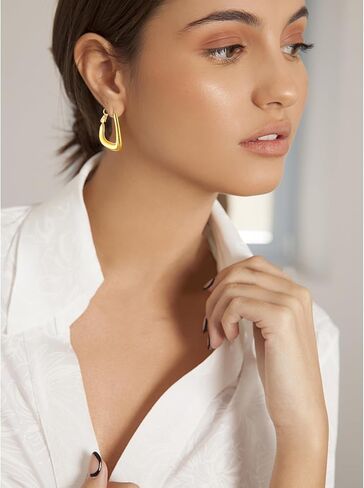 كافيتي اقراط حلقية ذهبية، اقراط حلقية مطلية بالذهب عيار 14 قيراط للبنات والنساء، اقراط ذهبية عصرية كهدية للحفلات والكريسماس in Kuwait