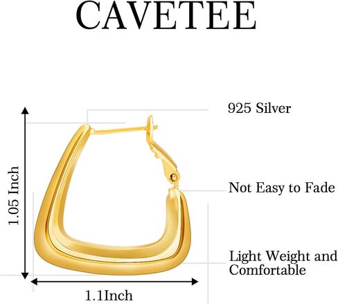 كافيتي اقراط حلقية ذهبية، اقراط حلقية مطلية بالذهب عيار 14 قيراط للبنات والنساء، اقراط ذهبية عصرية كهدية للحفلات والكريسماس in Kuwait