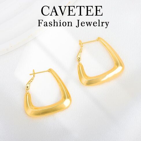 كافيتي اقراط حلقية ذهبية، اقراط حلقية مطلية بالذهب عيار 14 قيراط للبنات والنساء، اقراط ذهبية عصرية كهدية للحفلات والكريسماس in Kuwait