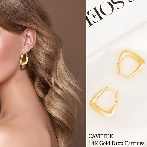 كافيتي اقراط حلقية ذهبية، اقراط حلقية مطلية بالذهب عيار 14 قيراط للبنات والنساء، اقراط ذهبية عصرية كهدية للحفلات والكريسماس in Kuwait