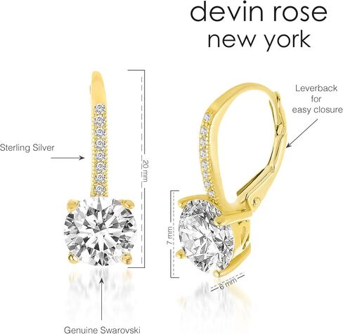 Devin Rose Sterling Silver Round Dangle Drop Bridal Leverback Earrings for Women made with Faceted Crystals in Saudi Arabia