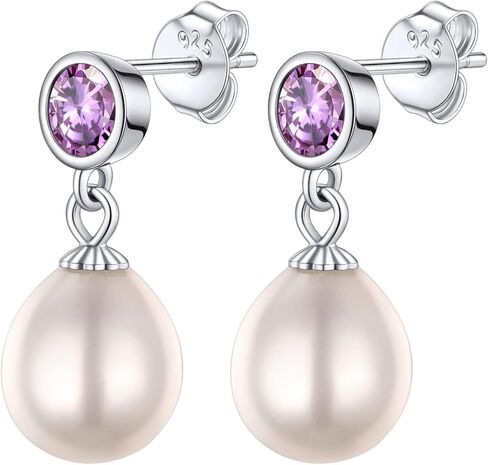 Bestyle الفضة الاسترليني حقيقية لؤلؤ المياه العذبة قلادة القرط مع 12 جوهرة الميلاد، لذيذ أنيق كريستال كبير اللؤلؤ والمجوهرات للنساء الفتيات، حب كبير حفل زفاف عيد ميلاد in Kuwait