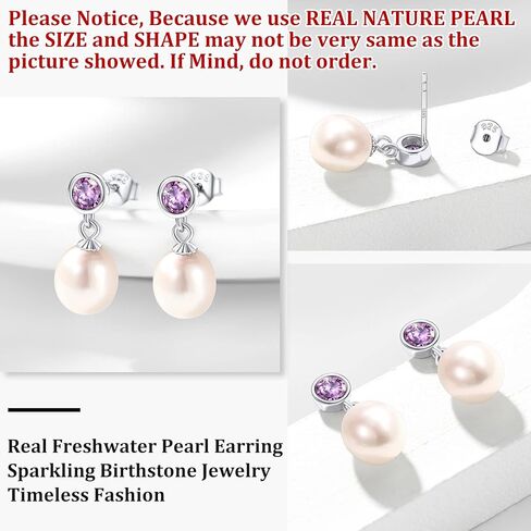 Bestyle الفضة الاسترليني حقيقية لؤلؤ المياه العذبة قلادة القرط مع 12 جوهرة الميلاد، لذيذ أنيق كريستال كبير اللؤلؤ والمجوهرات للنساء الفتيات، حب كبير حفل زفاف عيد ميلاد in Kuwait