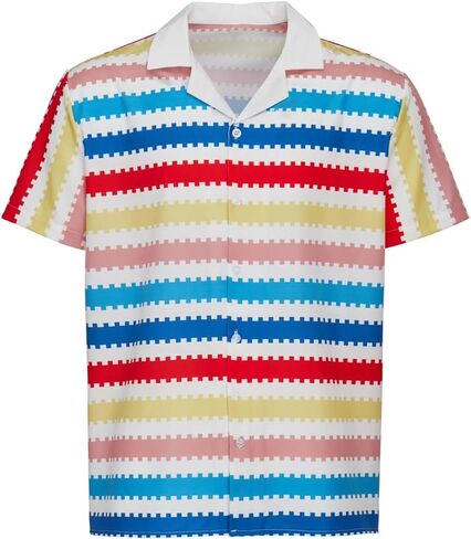 MelangCos Allan Costume Shirt Men's 80s Button Down Striped Beach Shirts Hawaiian Short Sleeves in Kuwait