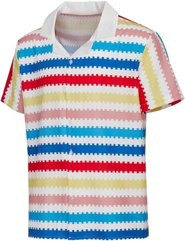 MelangCos Allan Costume Shirt Men's 80s Button Down Striped Beach Shirts Hawaiian Short Sleeves in Kuwait