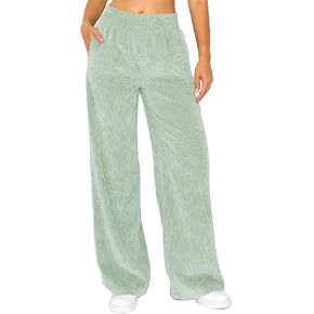 Cali1850 Women’s Casual Corduroy Pants – Elastic Waistband Soft Trousers with Pockets